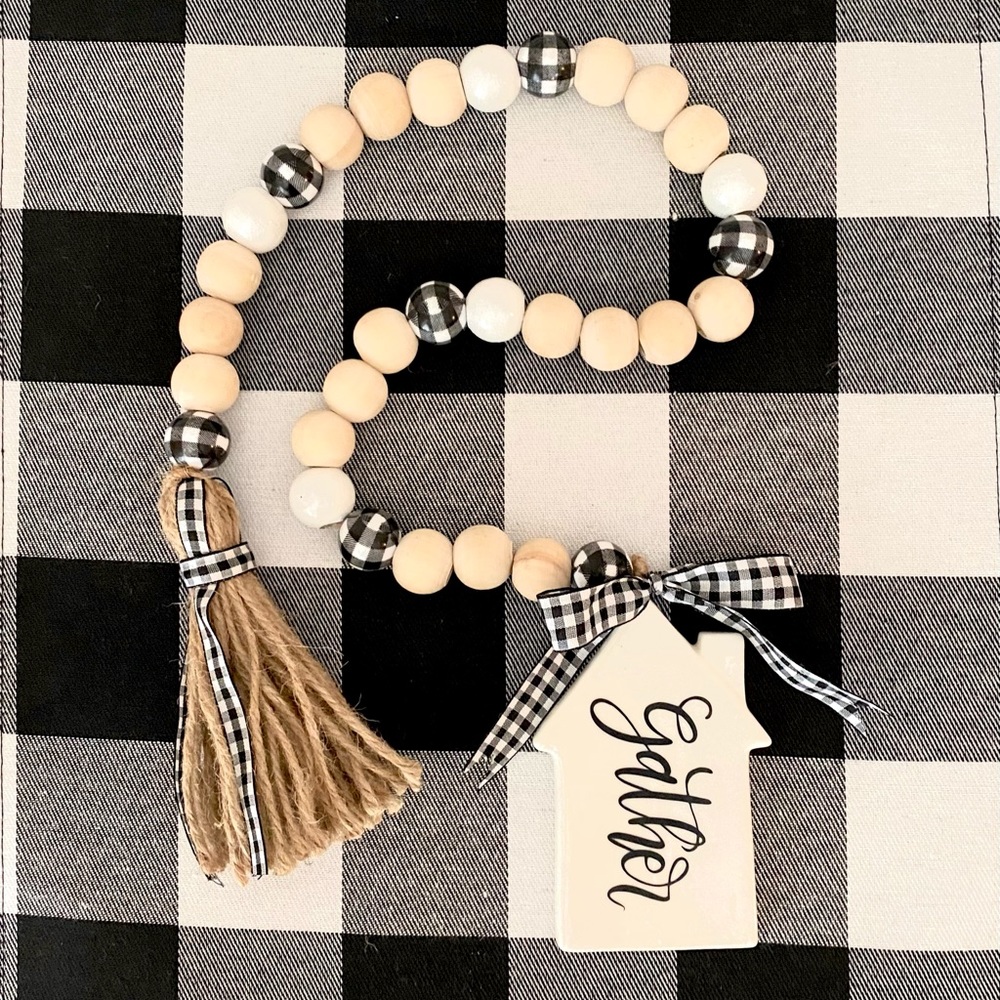Handmade Buffalo Plaid Wood Bead Garland